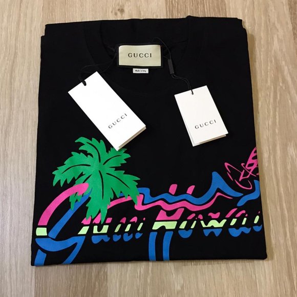 Gucci Black Hawaii T-shirt New FW20 - Picture 6 of 7